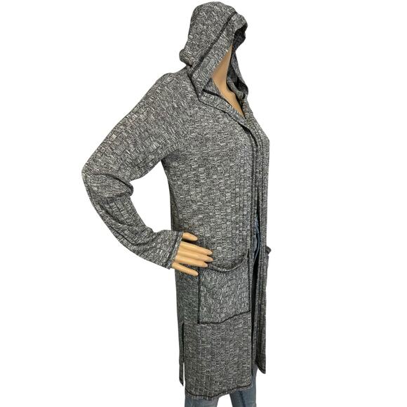 Zenergy Chico's 1 Vanya Hooded Rib Knit Long Cardigan Jacket Sweater Gray Size M - Picture 2 of 12